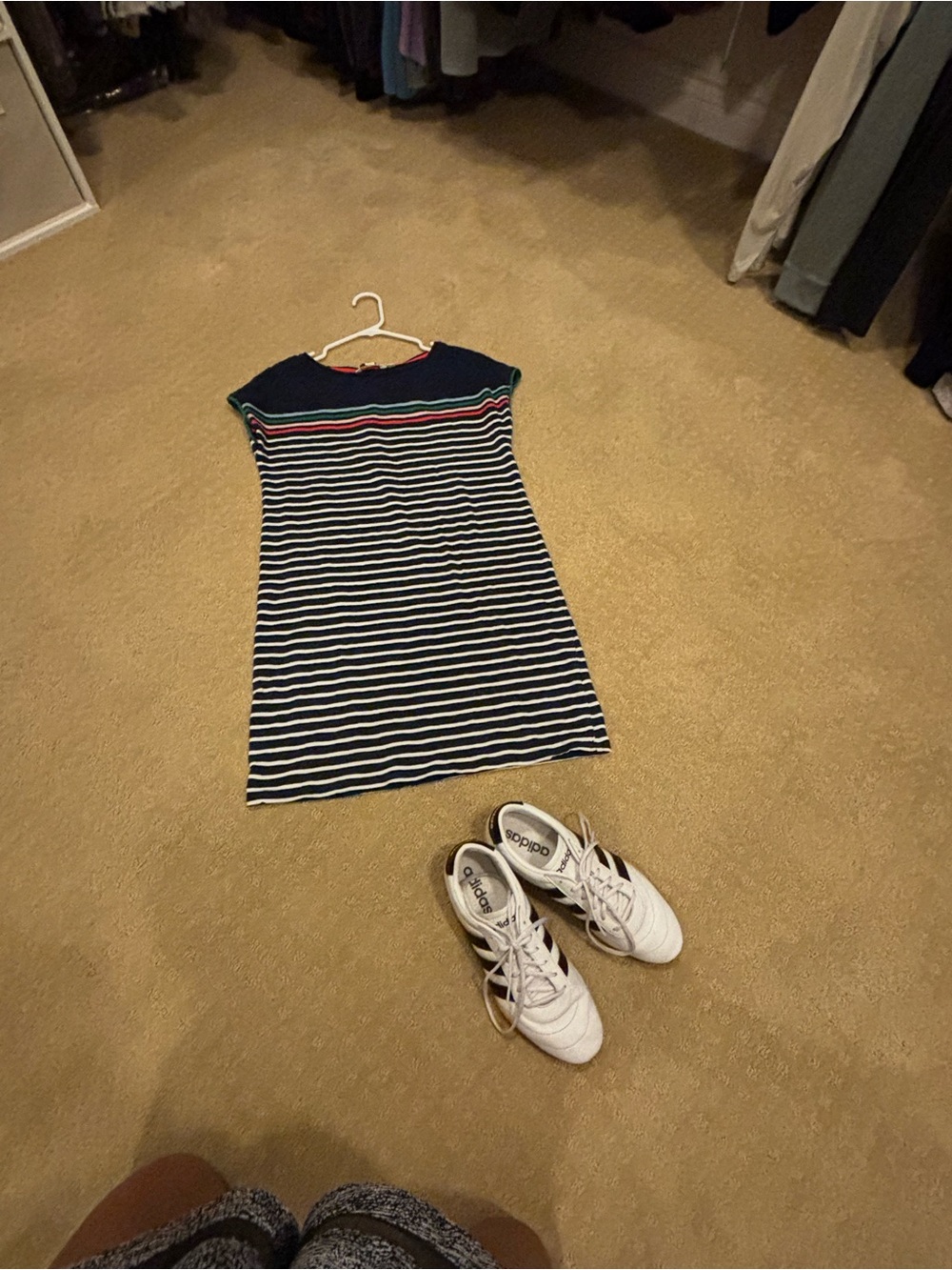Boden Dress US 4R Navy White Breton Stripe Knit Shift Mini Preppy Coastal